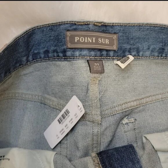 POINT SUR X J.CREW High Rise Slim Boy Raw Hem Straight Leg Light Wash Cuff Jeans - Picture 5 of 9